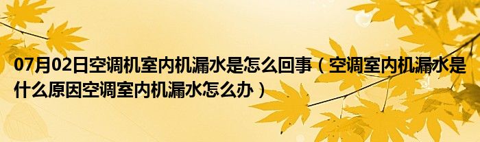 07月02日空调机室内机漏水是怎么回事（空调室内机漏水是什么原因空调室内机漏水怎么办）