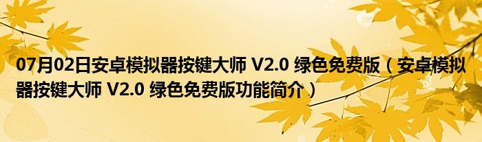 07月02日安卓模拟器按键大师 V2.0 绿色免费版（安卓模拟器按键大师 V2.0 绿色免费版功能简介）