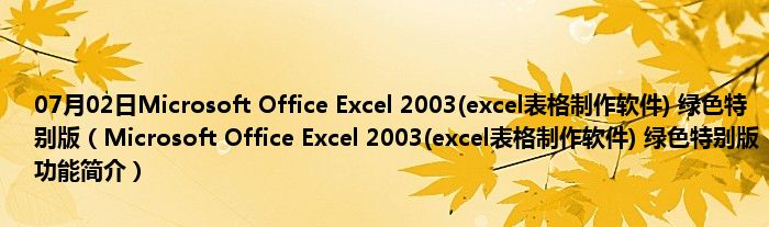 07月02日Microsoft Office Excel 2003(excel表格制作软件) 绿色特别版（Microsoft Office Excel 2003(excel表格制作软件) 绿色特别版功能简介）