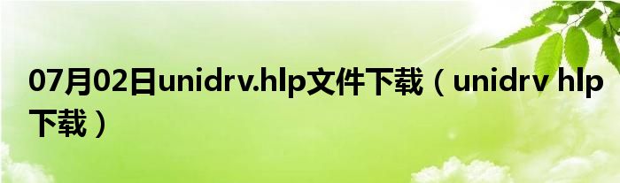 07月02日unidrv.hlp文件下载（unidrv hlp下载）