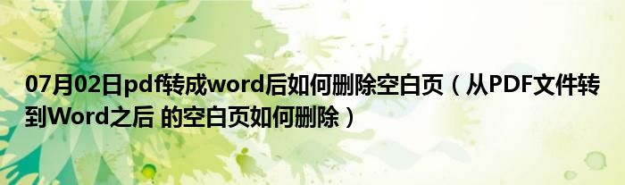 07月02日pdf转成word后如何删除空白页（从PDF文件转到Word之后 的空白页如何删除）