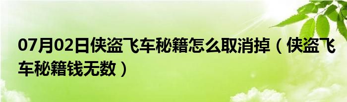 07月02日侠盗飞车秘籍怎么取消掉（侠盗飞车秘籍钱无数）