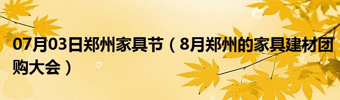 07月03日郑州家具节（8月郑州的家具建材团购大会）