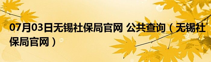 07月03日无锡社保局官网 公共查询（无锡社保局官网）