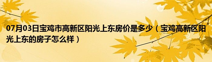 07月03日宝鸡市高新区阳光上东房价是多少（宝鸡高新区阳光上东的房子怎么样）