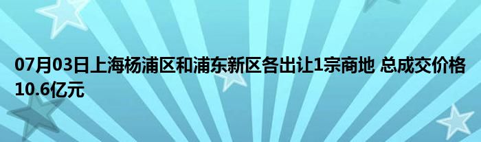 07月03日上海杨浦区和浦东新区各出让1宗商地 总成交价格10.6亿元