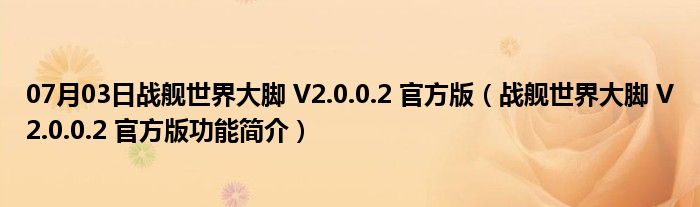 07月03日战舰世界大脚 V2.0.0.2 官方版（战舰世界大脚 V2.0.0.2 官方版功能简介）