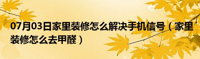 07月03日家里装修怎么解决手机信号（家里装修怎么去甲醛）