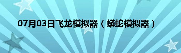 07月03日飞龙模拟器（蟒蛇模拟器）