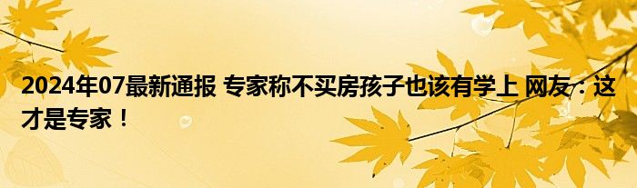 2024年07最新通报 专家称不买房孩子也该有学上 网友：这才是专家！