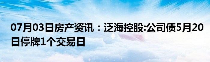 07月03日房产资讯：泛海控股:公司债5月20日停牌1个交易日