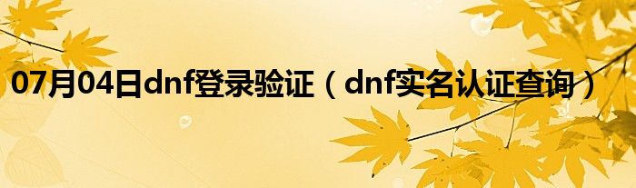 07月04日dnf登录验证（dnf实名认证查询）