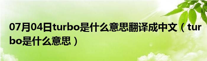 07月04日turbo是什么意思翻译成中文（turbo是什么意思）