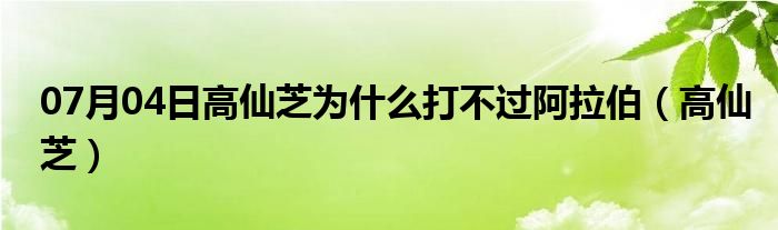 07月04日高仙芝为什么打不过阿拉伯（高仙芝）