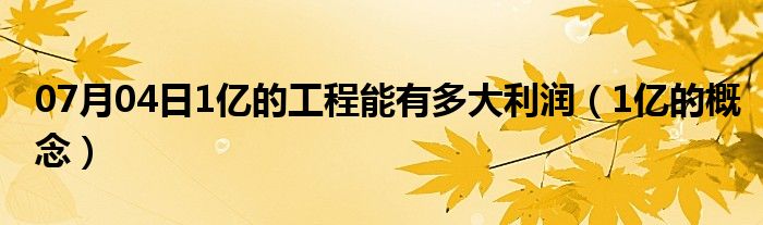 07月04日1亿的工程能有多大利润（1亿的概念）