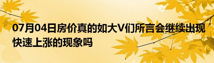 07月04日房价真的如大V们所言会继续出现快速上涨的现象吗