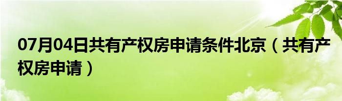 07月04日共有产权房申请条件北京（共有产权房申请）