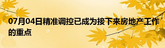 07月04日精准调控已成为接下来房地产工作的重点