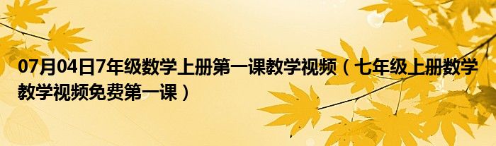 07月04日7年级数学上册第一课教学视频（七年级上册数学教学视频免费第一课）