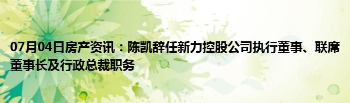 07月04日房产资讯：陈凯辞任新力控股公司执行董事、联席董事长及行政总裁职务