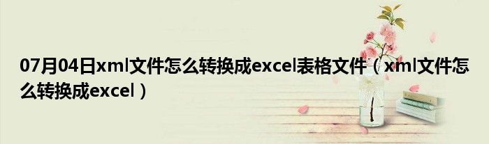 07月04日xml文件怎么转换成excel表格文件（xml文件怎么转换成excel）