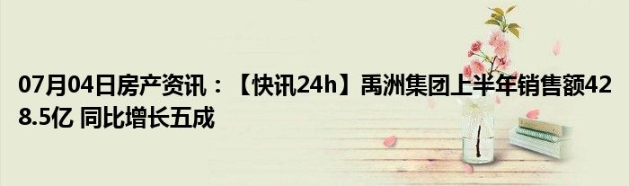 07月04日房产资讯：【快讯24h】禹洲集团上半年销售额428.5亿 同比增长五成