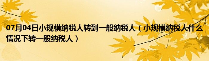 07月04日小规模纳税人转到一般纳税人（小规模纳税人什么情况下转一般纳税人）