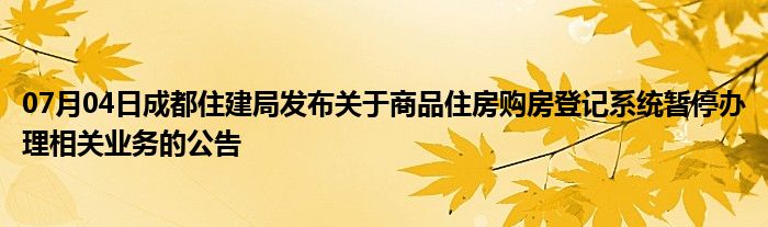 07月04日成都住建局发布关于商品住房购房登记系统暂停办理相关业务的公告