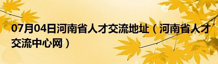 07月04日河南省人才交流地址（河南省人才交流中心网）