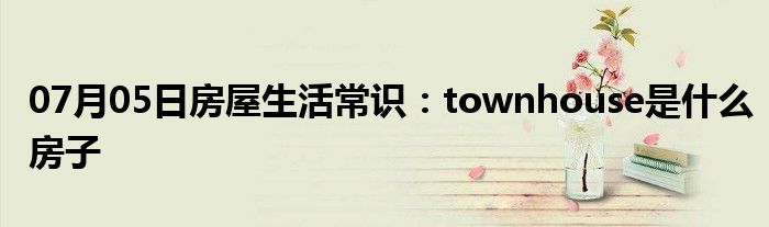 07月05日房屋生活常识：townhouse是什么房子