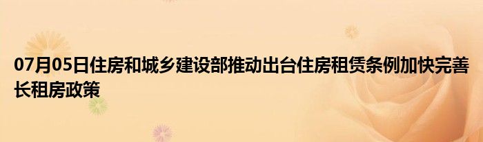 07月05日住房和城乡建设部推动出台住房租赁条例加快完善长租房政策