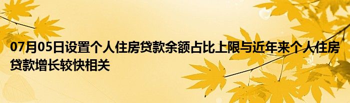 07月05日设置个人住房贷款余额占比上限与近年来个人住房贷款增长较快相关