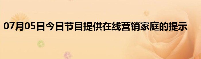 07月05日今日节目提供在线营销家庭的提示