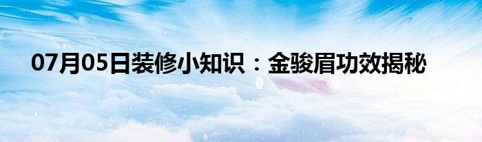 07月05日装修小知识：金骏眉功效揭秘