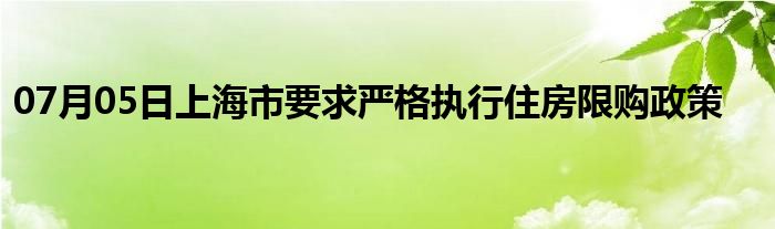 07月05日上海市要求严格执行住房限购政策