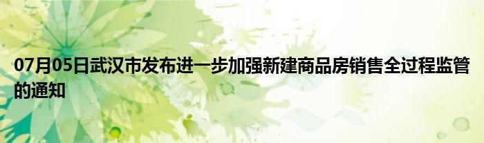 07月05日武汉市发布进一步加强新建商品房销售全过程监管的通知