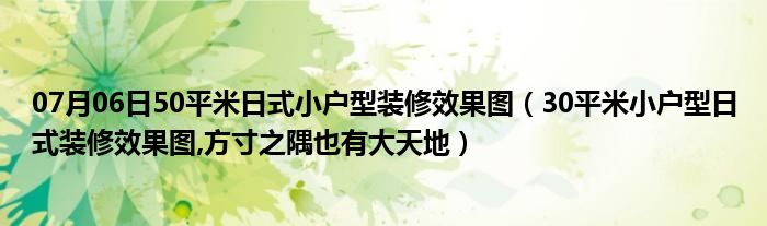 07月06日50平米日式小户型装修效果图（30平米小户型日式装修效果图,方寸之隅也有大天地）