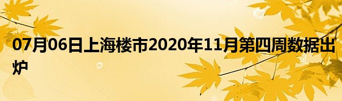 07月06日上海楼市2020年11月第四周数据出炉