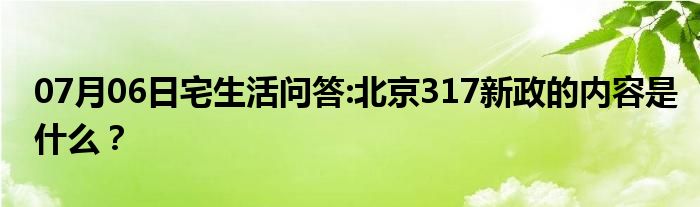 07月06日宅生活问答:北京317新政的内容是什么？