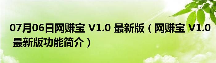 07月06日网赚宝 V1.0 最新版（网赚宝 V1.0 最新版功能简介）