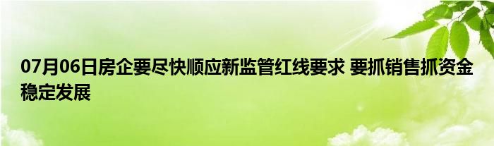 07月06日房企要尽快顺应新监管红线要求 要抓销售抓资金稳定发展