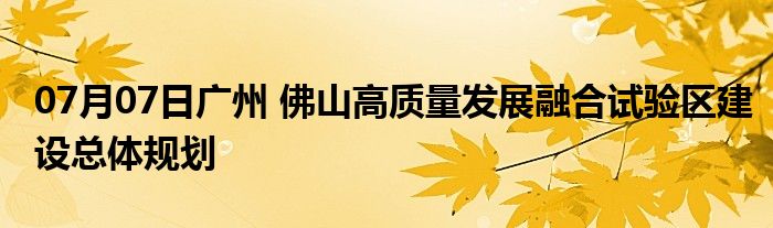 07月07日广州 佛山高质量发展融合试验区建设总体规划