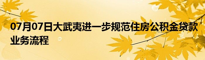 07月07日大武夷进一步规范住房公积金贷款业务流程