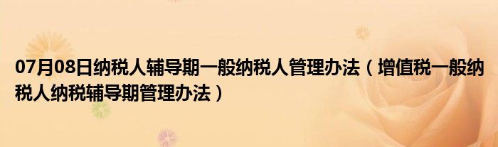 07月08日纳税人辅导期一般纳税人管理办法（增值税一般纳税人纳税辅导期管理办法）