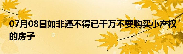 07月08日如非逼不得已千万不要购买小产权的房子