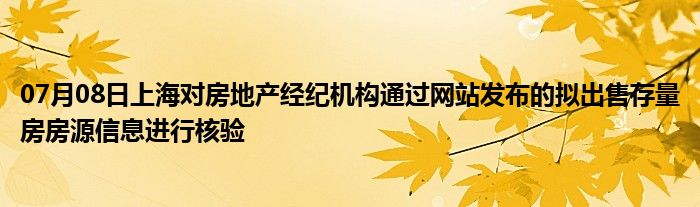 07月08日上海对房地产经纪机构通过网站发布的拟出售存量房房源信息进行核验