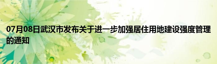 07月08日武汉市发布关于进一步加强居住用地建设强度管理的通知