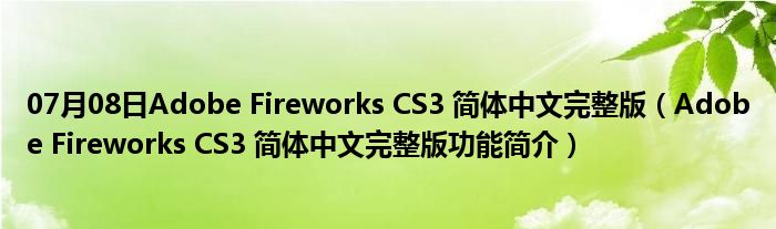 07月08日Adobe Fireworks CS3 简体中文完整版（Adobe Fireworks CS3 简体中文完整版功能简介）