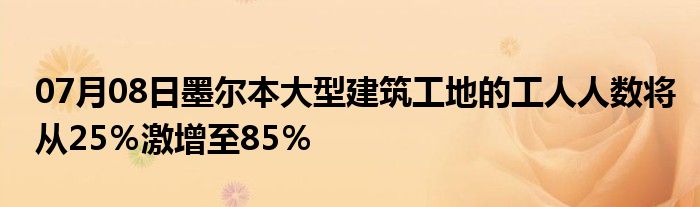 07月08日墨尔本大型建筑工地的工人人数将从25％激增至85％