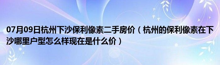 07月09日杭州下沙保利像素二手房价（杭州的保利像素在下沙哪里户型怎么样现在是什么价）